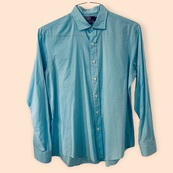 Polo by Ralph Lauren | Men's Dress Shirt size large Blue and white plaid - Picture 1 of 5